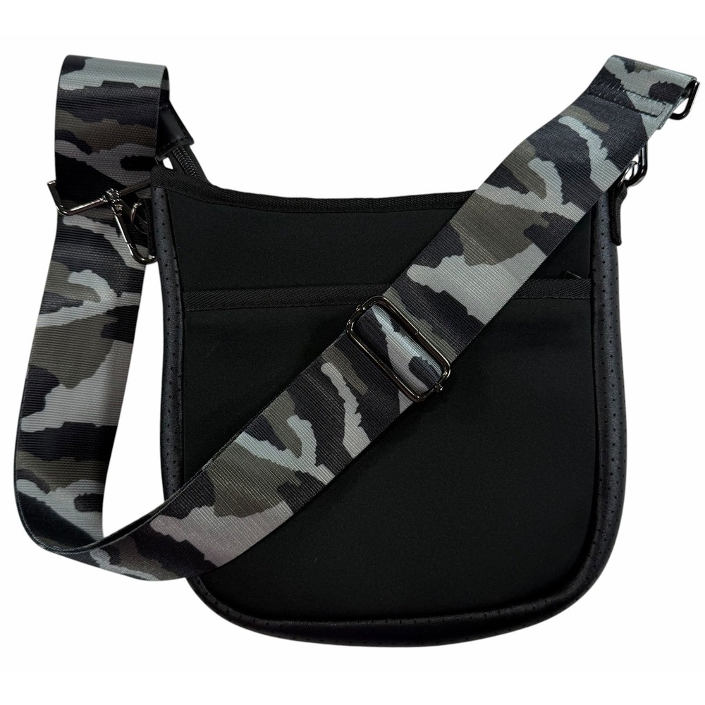 Haute Shore Jeri Noir Black Camo Neoprene Crossbody Bag Zipper Pocketbook